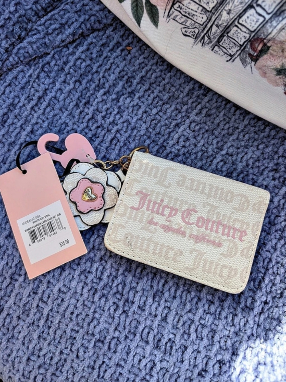 Juicy Couture Summer Garden Card Case Key Fob White & Pink NWT